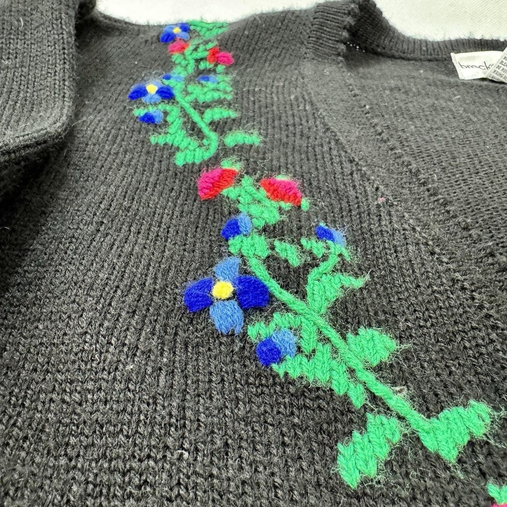 Breckenridge Vintage Black Floral Embroidered Wool Blend Cardigan Sweater Mens M - Picture 3 of 8